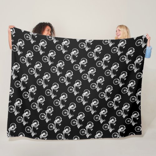 Vintage Bicycle Basket Black and White Pattern Fleece Blanket