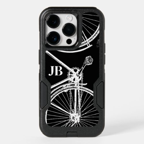 Vintage Bicycle Black White Monogram Cycling OtterBox iPhone 14 Pro Case