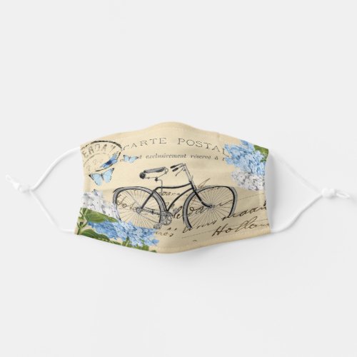 Vintage Bicycle Blue Flower Postcard Face Mask