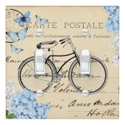 Vintage Bicycle Blue Flower Postcard Light Switch 