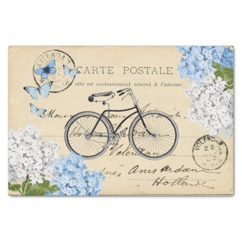 Vintage Bicycle Blue Flower Postcard Tissue Paper