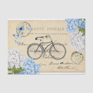 Vintage Bicycle Blue Flower Postcard Tissue Paper
