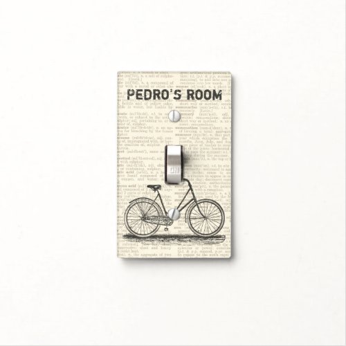 Vintage Bicycle Brown Dictionary Page Personalized Light Switch Cover