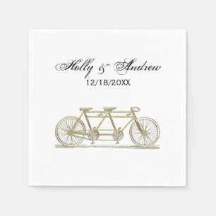 Vintage Bicycle Built For Two / Tandem Bike Gold Paper Napkins