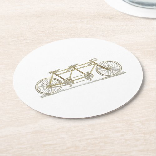 Vintage Bicycle Built For Two  Tandem Bike Gold Round Paper Coaster
