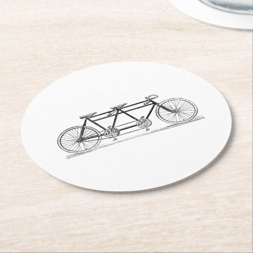 Vintage Bicycle Built For Two  Tandem Bike Round Paper Coaster