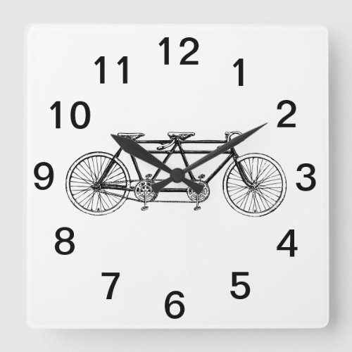 Vintage Bicycle Built For Two  Tandem Bike Square Wall Clock