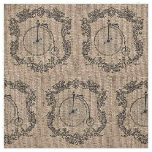 Vintage Bicycle Burlap Fabric