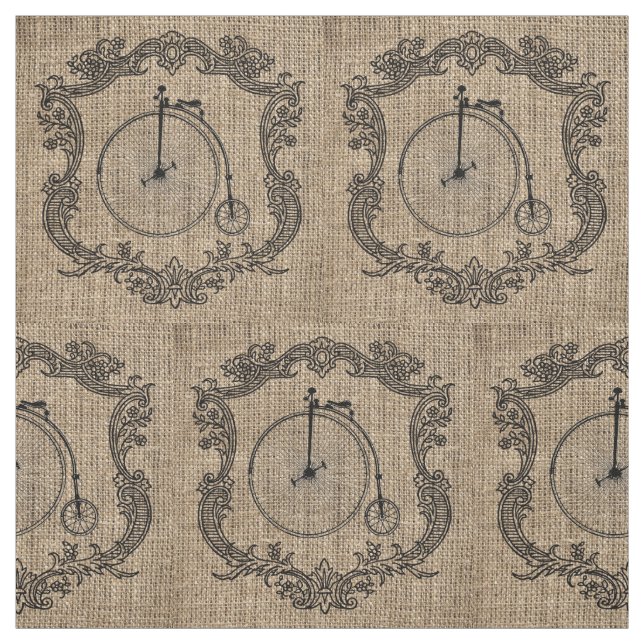 Vintage Bicycle Burlap Fabric (Swatch)