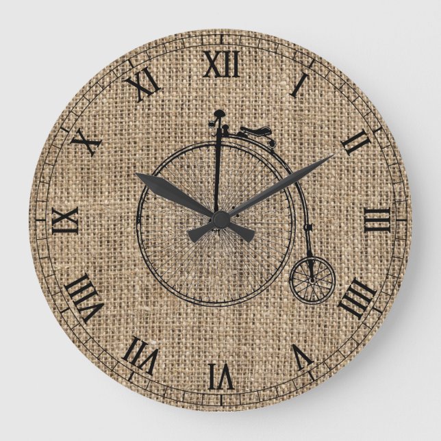 Vintage Bicycle Burlap Large Clock (Front)