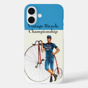 Vintage Bicycle Championship, Blue White iPhone 16 Plus Case