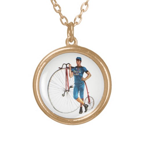 Vintage Bicycle Championship Gold Plated Necklace