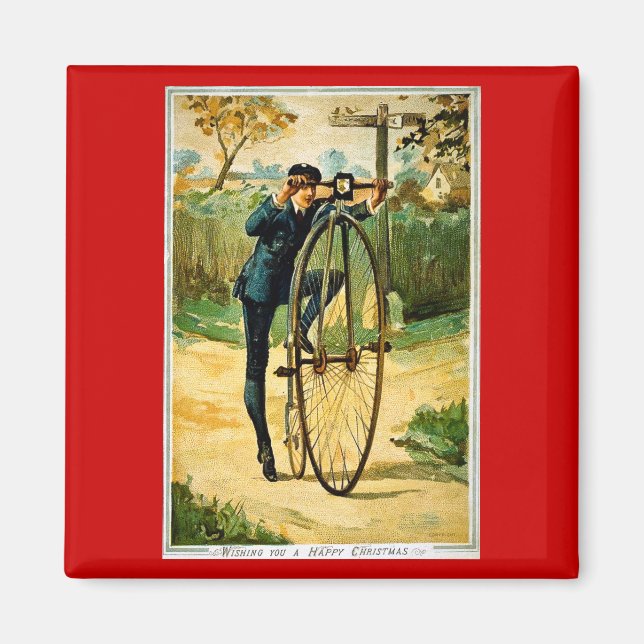 Vintage Bicycle Christmas Card Magnet (Front)