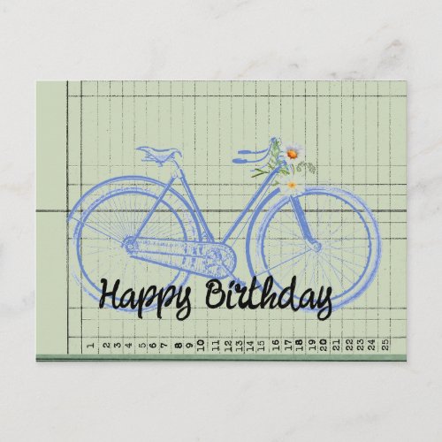 Vintage bicycle collage happy birthday postcard