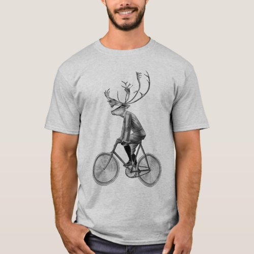 Vintage Bicycle Deer Elk Riding Bike T_Shirt