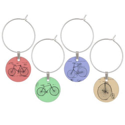 Vintage Bicycle Design Patent Art Wine Charms