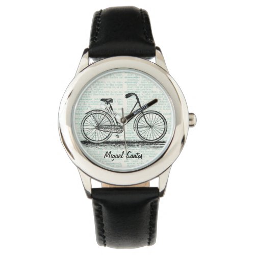 Vintage Bicycle Dictionary Page Art Personalized Watch