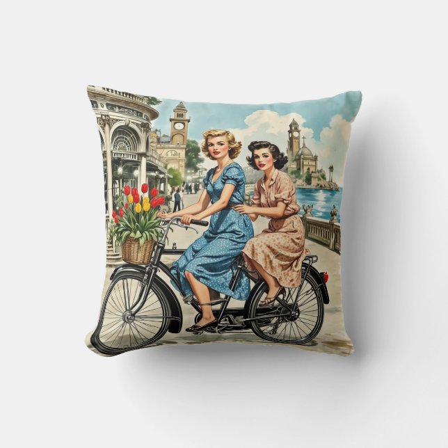 Vintage Bicycle Dream Throw Pillow (Front)