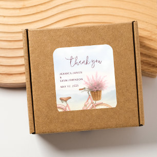 Vintage Bicycle Engagement Party Favor Thank you Square Sticker