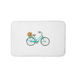 Vintage Bicycle Flower Basket Turquoise Bath Mat