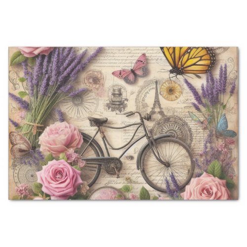Vintage bicycle flowers and butterflies decoupage  tissue paper