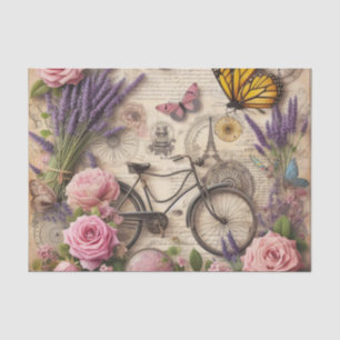 Vintage bicycle flowers and butterflies decoupage tissue paper