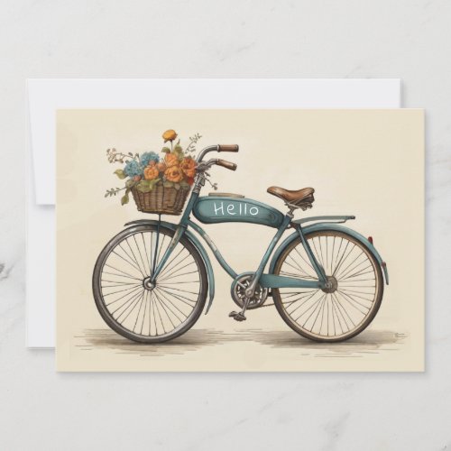 Vintage Bicycle Flowers Basket  Any Occasion Gift  Holiday Card