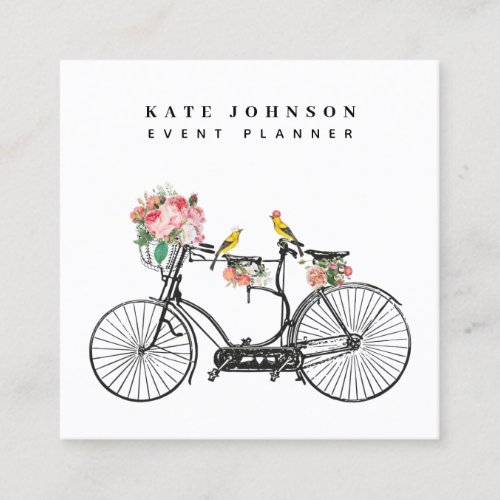 Vintage Bicycle Flowers  Birds Event Planner Square Business Card
