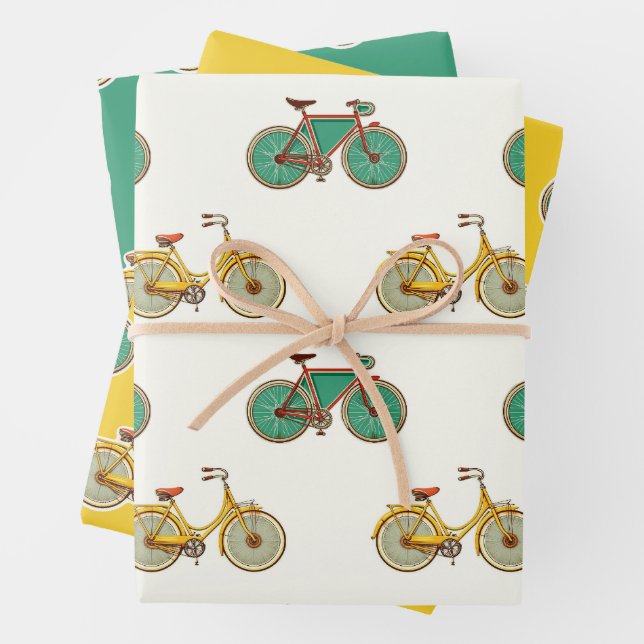 Vintage bicycle for sport. Retro bike pattern Wrapping Paper Sheets (In situ)