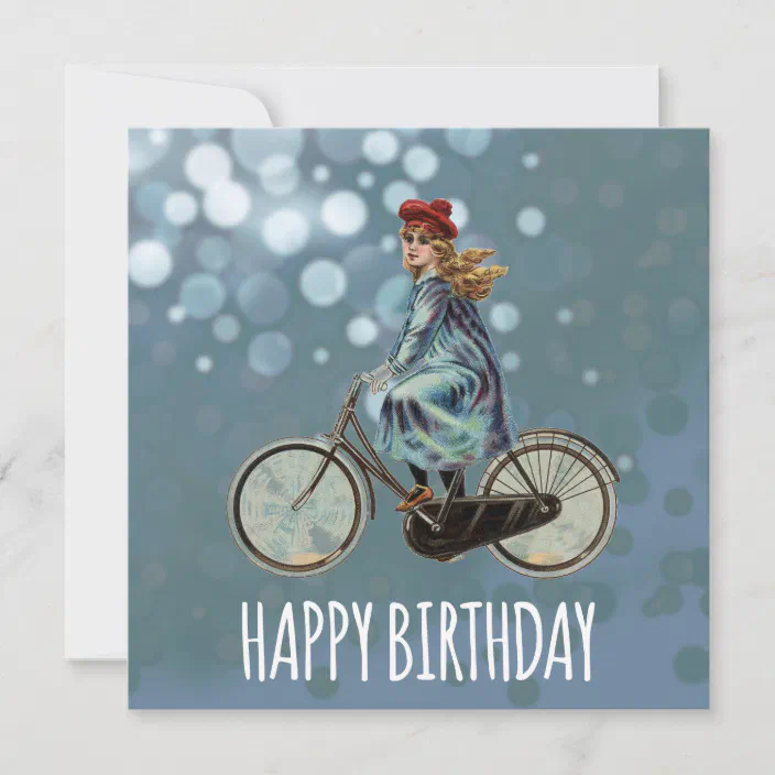 Birthday Pretty Card Female Vintage Bicycle Blank Greeting Card Any Occasion