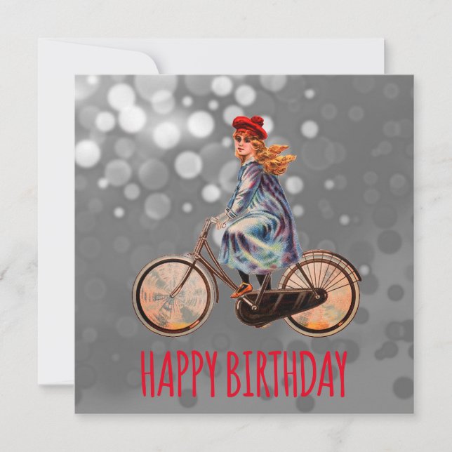 Vintage Bicycle girl -  Birthday Card (Front)