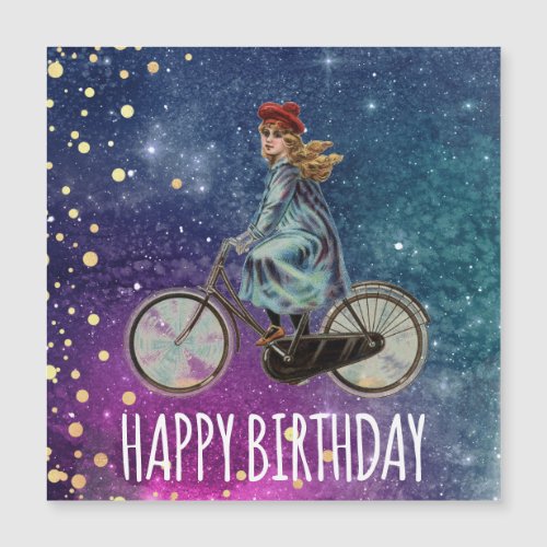Vintage Bicycle girl _  Birthday _cosmic