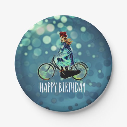 Vintage Bicycle girl _ Birthday Paper Plates