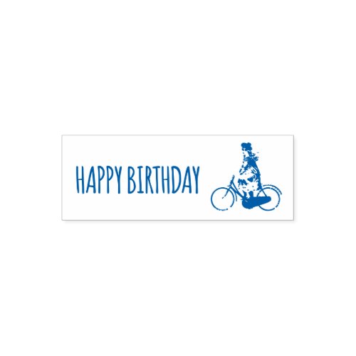 Vintage Bicycle girl _ Birthday Self_inking Stamp