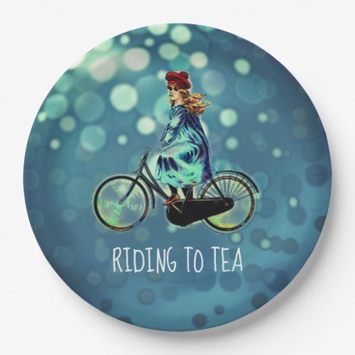 Vintage Bicycle girl _ Riding  to Tea  Paper Plates