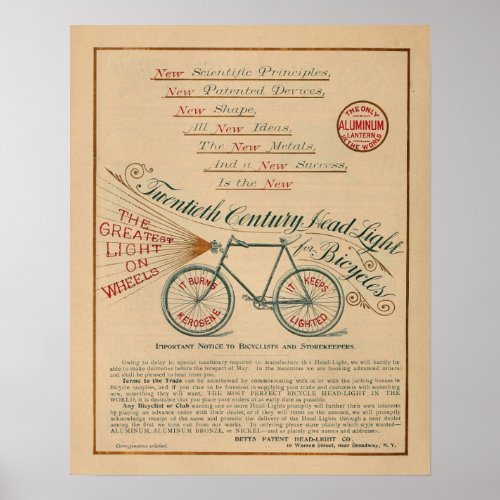 Vintage Bicycle Head Light Magazine Ad Art Poster