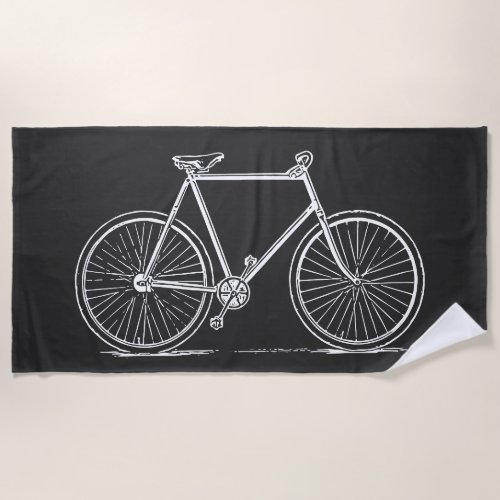 Vintage Bicycle Illustration in Black and White    Beach Towel