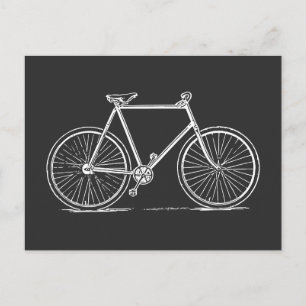 Vintage Bicycle Illustration in Black and White   Postcard