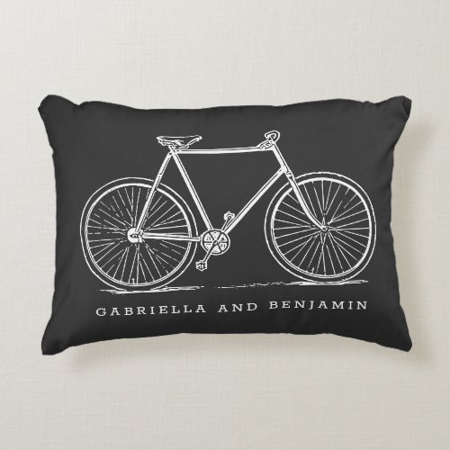 Vintage Bicycle Illustration in Black Personalized Accent Pillow
