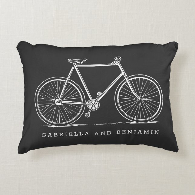Vintage Bicycle Illustration in Black Personalized Accent Pillow (Front)
