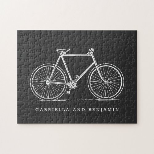Vintage Bicycle Illustration in Black Personalized Jigsaw Puzzle