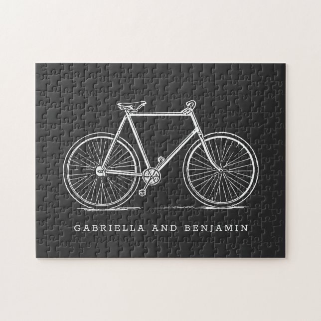 Vintage Bicycle Illustration in Black Personalized Jigsaw Puzzle (Horizontal)