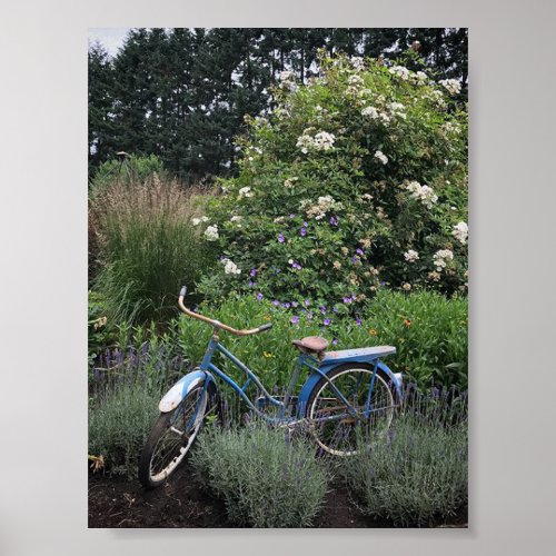 Vintage Bicycle in Garden Poster