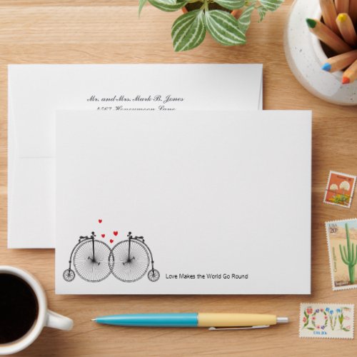 Vintage Bicycle Love Wedding Invitation Envelopes