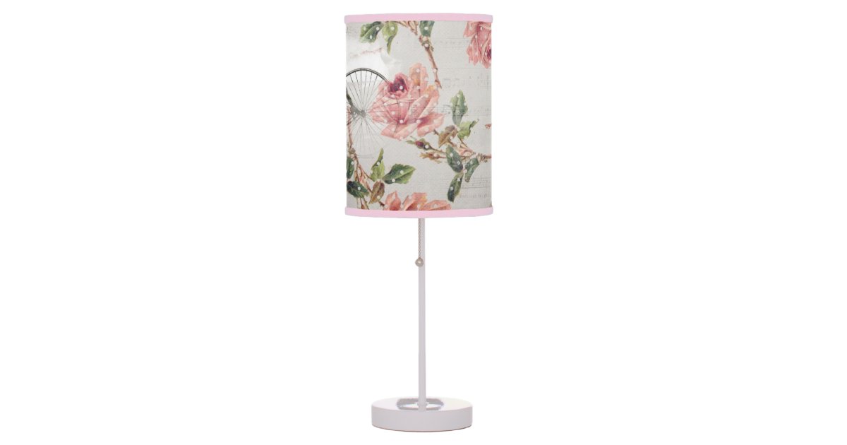 Vintage Bicycle, Music, Pink Roses Table Lamp | Zazzle