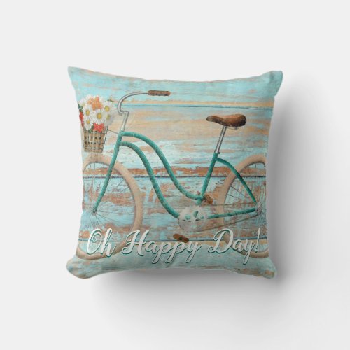 Vintage Bicycle Oh Happy Day Decorative Cushion