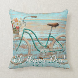 Vintage Bicycle Oh Happy Day Decorative Cushion