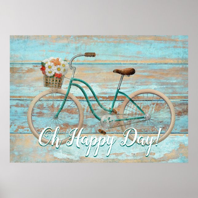 Vintage Bicycle Oh Happy Day Poster Print (Front)