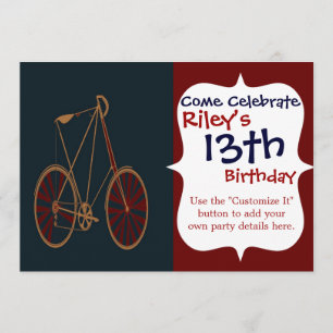 Vintage Bicycle Old School Blue Red Bike Invitation