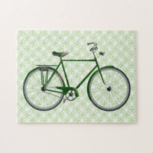 Vintage Bicycle on Green Retro Art Jigsaw Puzzle